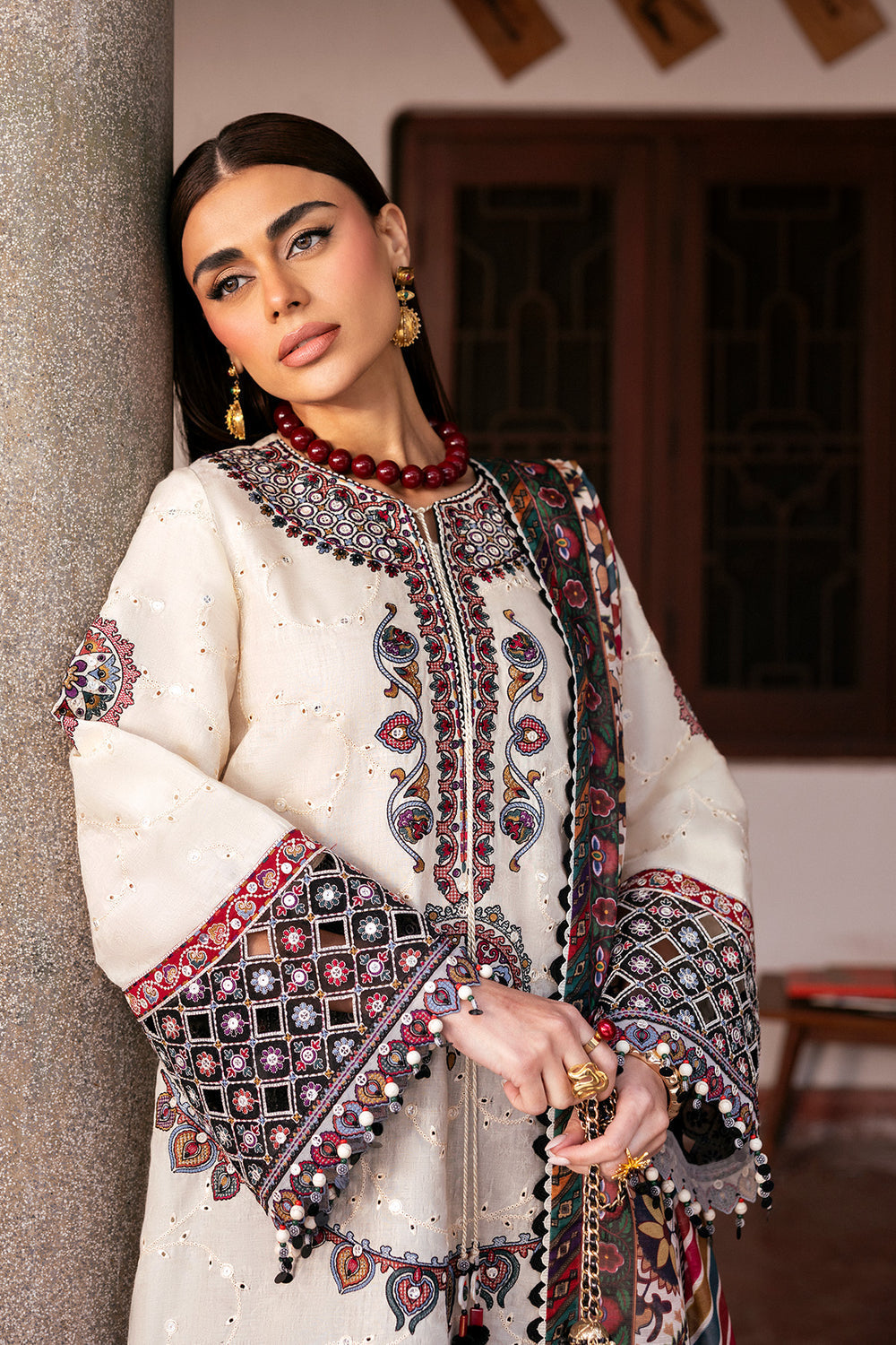 JZ 2800 - 3 Piece Unstitched Embroidered Dhanak Fabric with Printed Dupatta