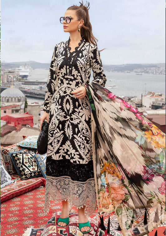 Unstitched 3 Piece Digital Printed Lawn Suit with Printed Lawn Dupatta