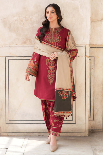 Unstitched 3 Piece Fully Embroidered Dhanak Fabric With Embroidered Dhanak Shawl