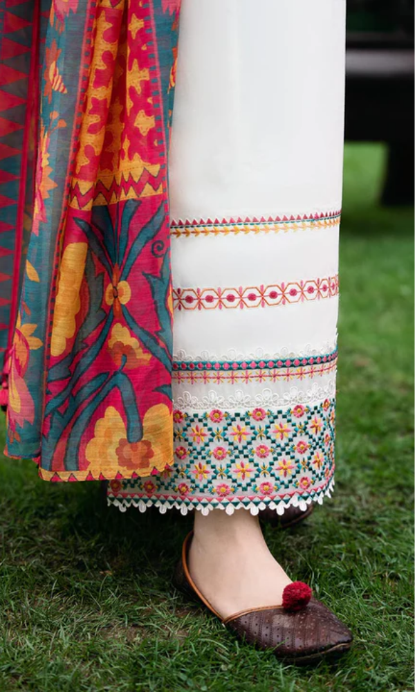 Unstitched 3 Piece Fully Embroidered Lawn Suit With Printed Monar Dupatta