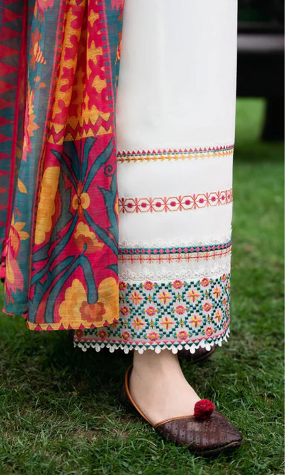 Unstitched 3 Piece Fully Embroidered Lawn Suit With Printed Monar Dupatta