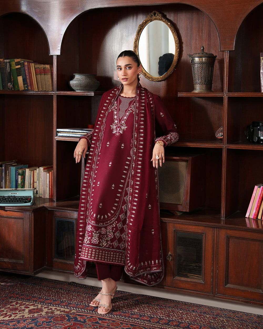 3 Piece Unstitched Heavy Embroidered Dhanak Fabric With Dhanak Embroidered Shawl