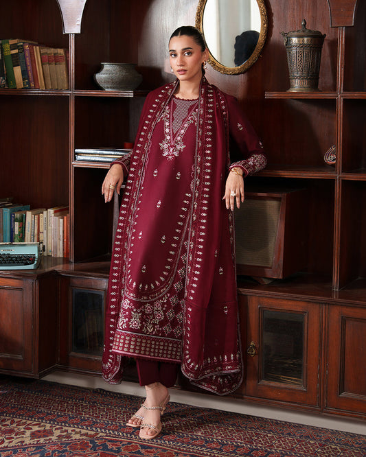 3 Piece Unstitched Heavy Embroidered Dhanak Fabric With Dhanak Embroidered Shawl