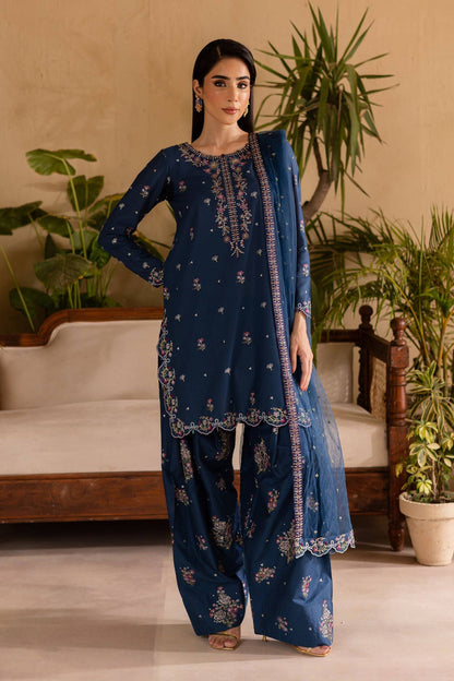 BT 2940 - 3 Piece Unstitched Heavy Embroidered Dhanak Fabric With Embroidered Chiffon Dupatta)