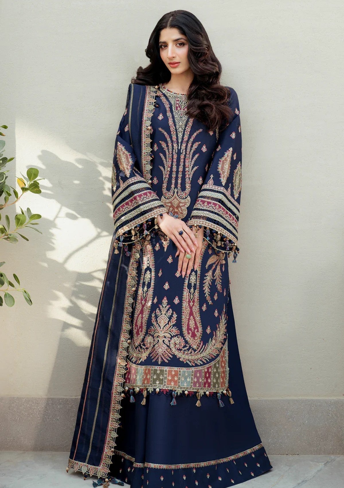 JZ 2990 - 3 Piece Unstitched Heavy Embroidered Dhanak Fabric With Dhanak Embroidered Shawl )