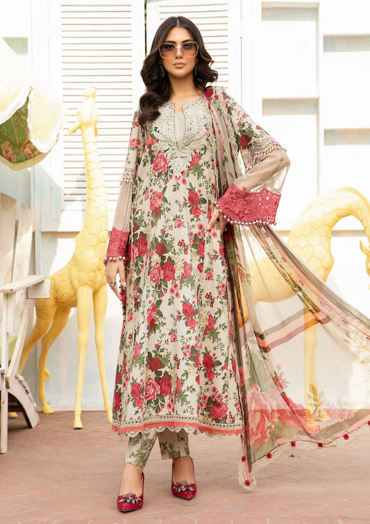 Unstitched 3 Piece Digital Printed Lawn Suit with Lace(Lawn Dupatta)