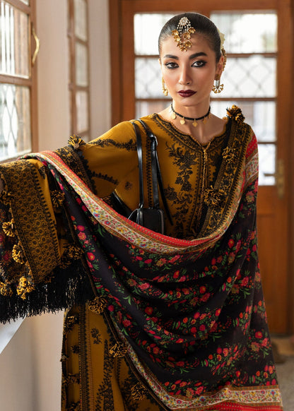 HR-3045 - 3 Piece Unstitched Embroidered Dhanak Suit With Digital Printed Shawl