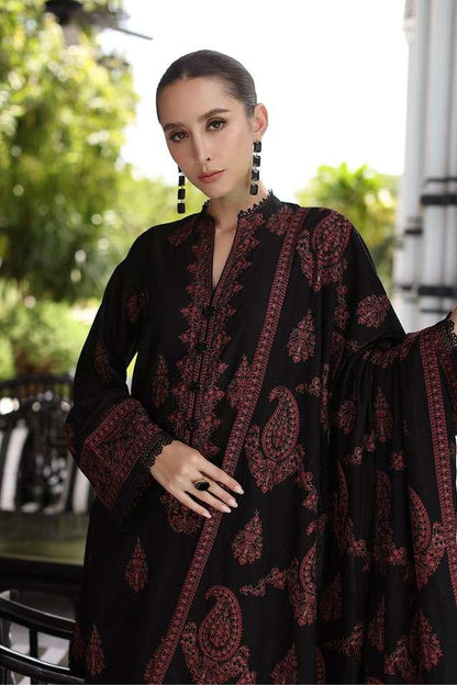 Unstitched 3 Piece Fully Embroidered Dhanak Suit with Embroidered Dhanak Shawl