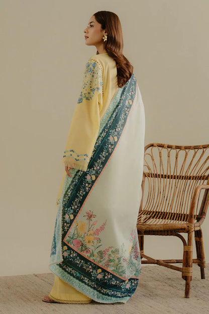 Unstitched 3 Piece Fully Embroidered Lawn Suit With Printed Monar Dupatta