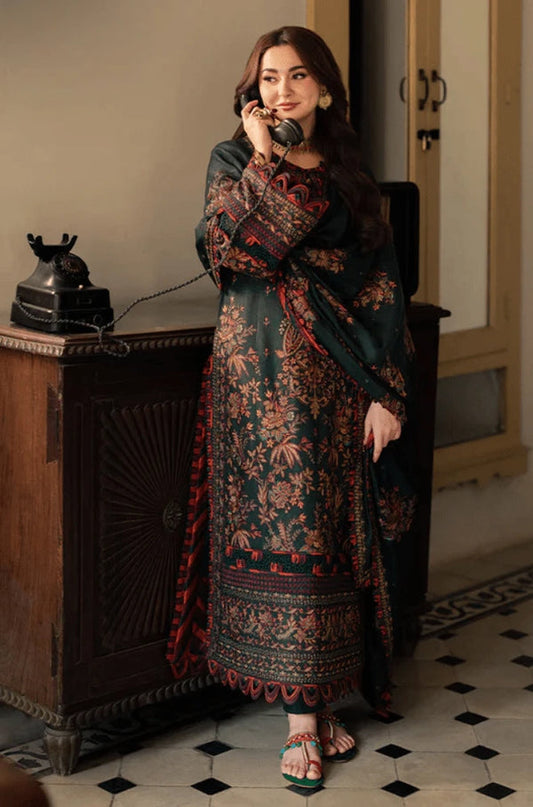 3 Piece Unstitched Heavy Embroidered Dhanak Fabric With Embroidered Dhanak Shawl