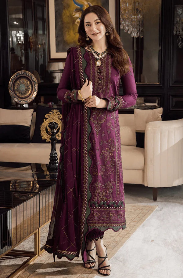AJ 2885-3 Piece Unstitched Embroidered Dhanak Fabric With Embroidered Chiffon Dupatta