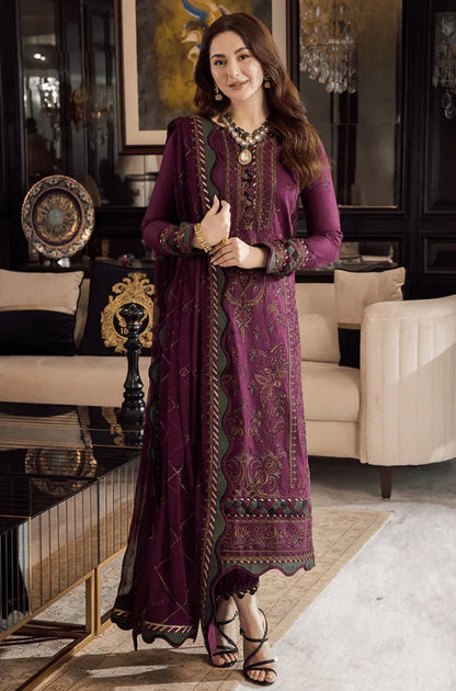 AJ 2885-3 Piece Unstitched Embroidered Dhanak Fabric With Embroidered Chiffon Dupatta