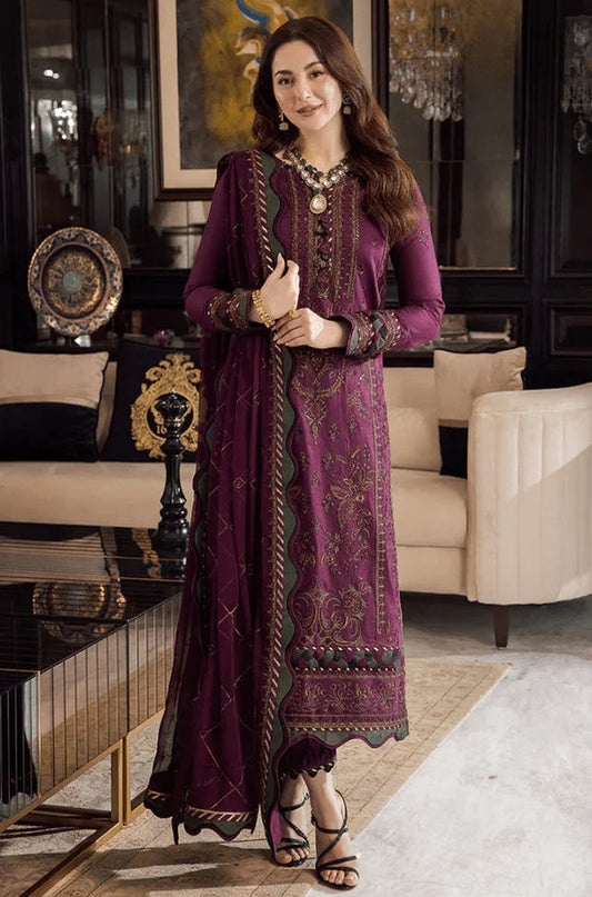 3 Piece Unstitched Embroidered Dhanak Fabric With Embroidered Chiffon Dupatta