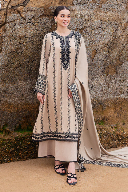 Unstitched 3 Piece Fully Embroidered Dhanak Suit with Embroidered Wool Shawl