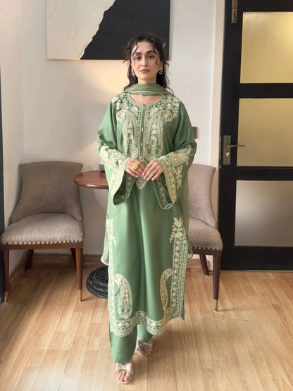 Unstitched 3 Piece Fully Embroidered Lawn Suit With Shiffon Dupatta