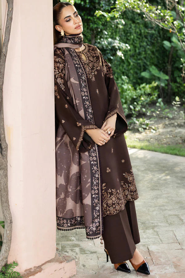 Unstitched Heavy Embroidered 3 PEC Dhanak Suit With Heavy Embroidered Dhanak Shawl