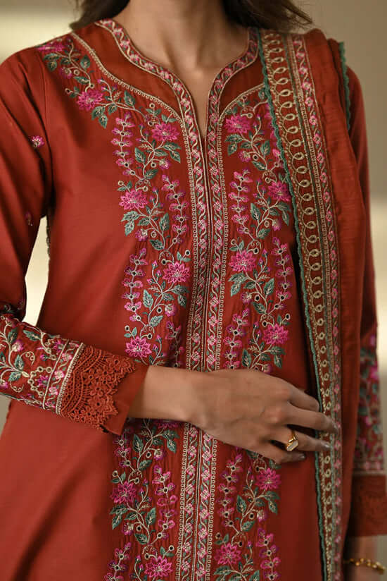 CO-3000 - 3 Piece Unstitched Embroidered Dhanak Suit With Four-sided Embroidered Dhanak Shawl