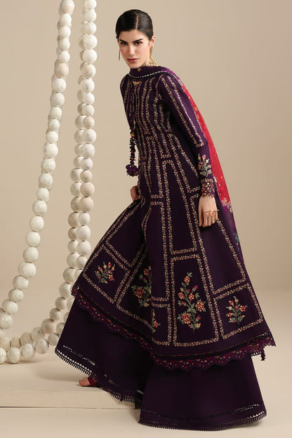 Unstitched 3 Piece Fully Embroidered Dhanak Fabric With Printed Blended Shawl