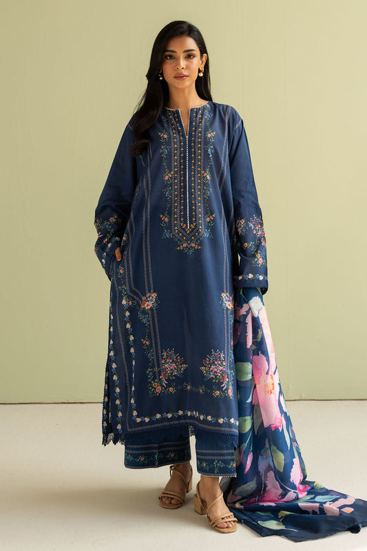 Unstitched 3 Piece Digital Printed Lawn Suit with Printed Silk Dupatta