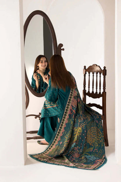 Unstitched Heavy Embroidered Dhanak Suit 3 Piece with Printed Woolen Shawl