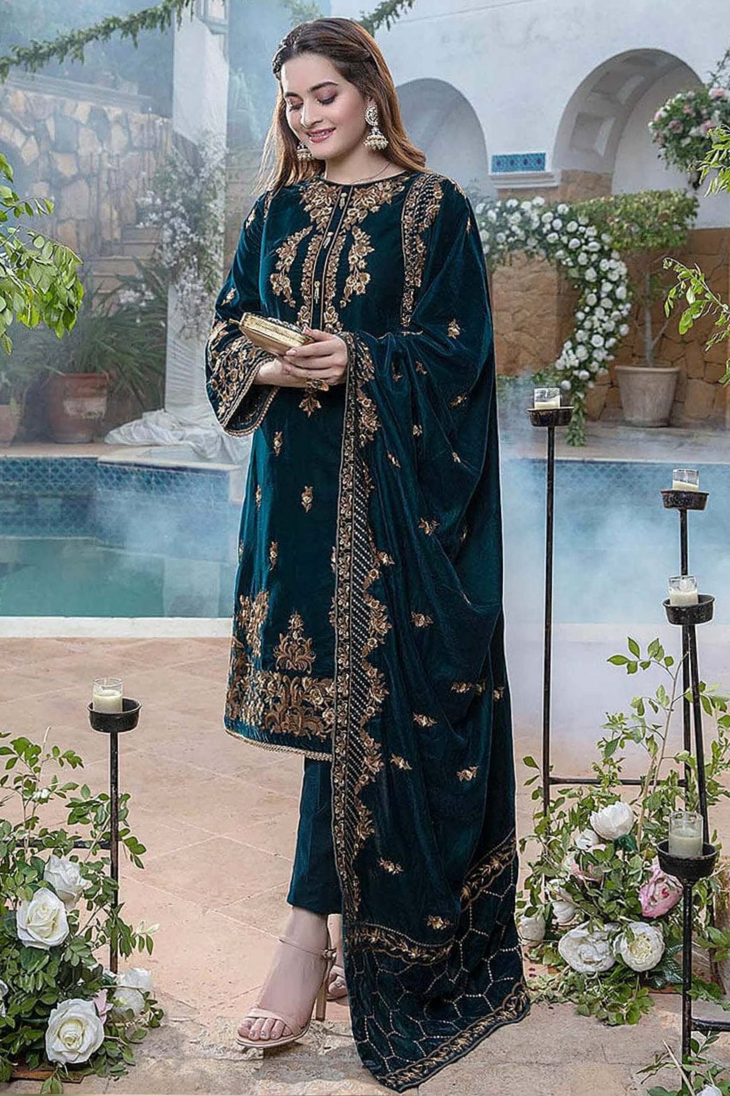 3 Piece Unstitched Heavy Embroidered Velvet Suit ( Heavy Embroidered Velvet Shawl ) -by Motif