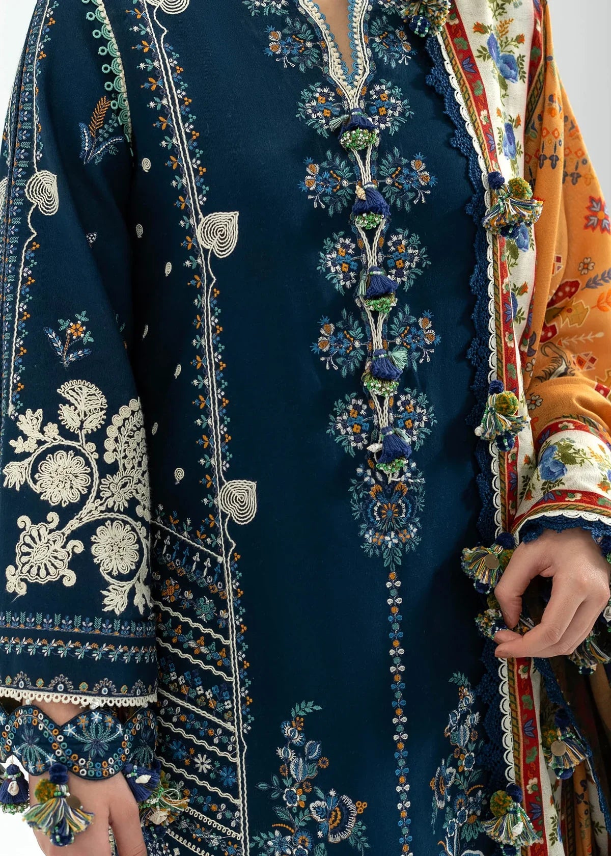 Unstitched 3 Piece Fully Embroidered Dhanak Suit With Printed Blended Shawl