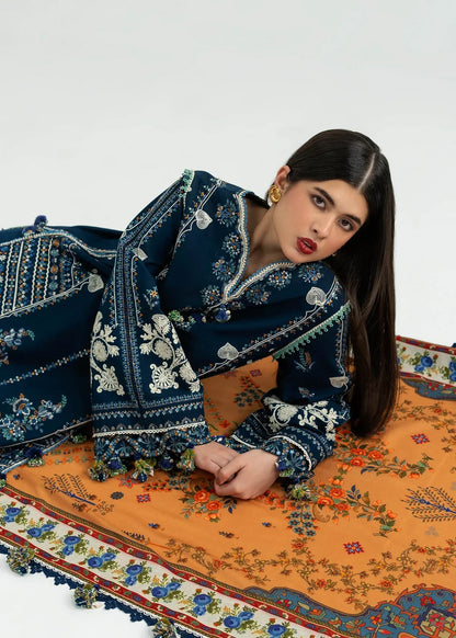 Unstitched 3 Piece Fully Embroidered Dhanak Suit With Printed Blended Shawl