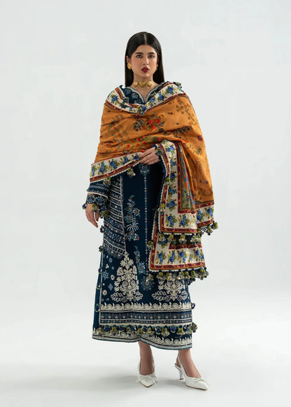 Unstitched 3 Piece Fully Embroidered Dhanak Suit With Printed Blended Shawl