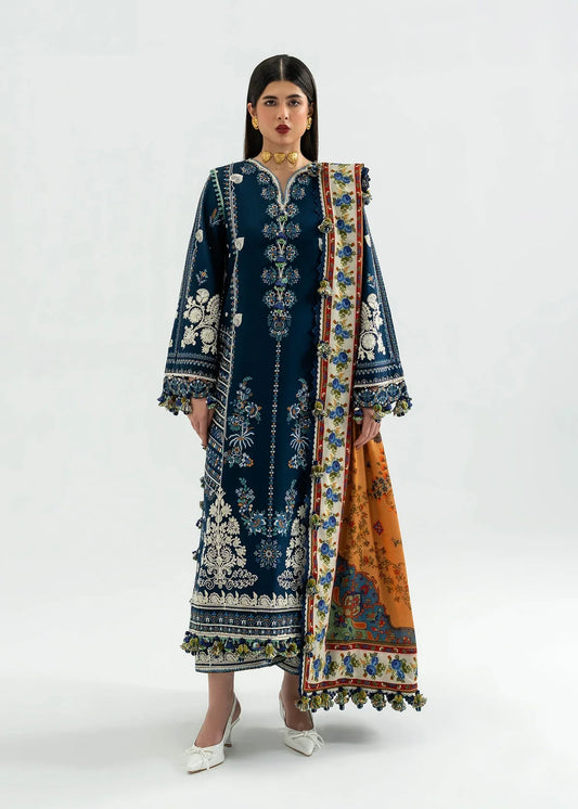 Unstitched 3 Piece Fully Embroidered Dhanak Suit With Printed Blended Shawl