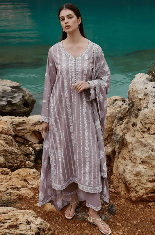 Unstitched 3 Piece Fully Embroidered Dhanak Suit With Printed Blended Shawl