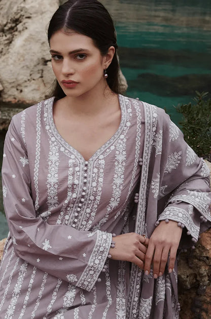 Unstitched 3 Piece Fully Embroidered Dhanak Suit With Printed Blended Shawl